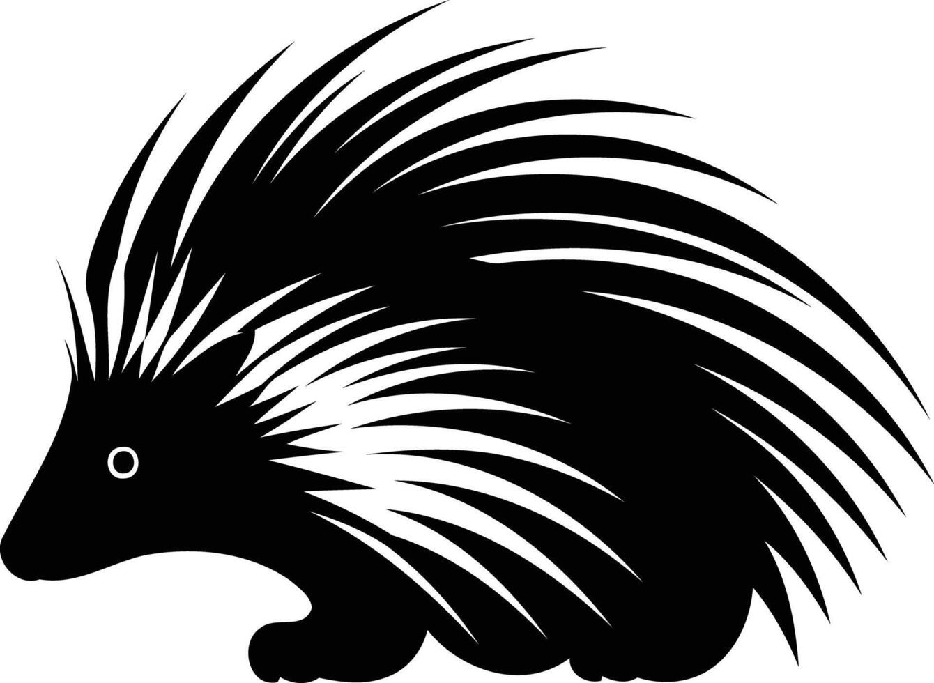 Bold black and white silhouette of a spiky porcupine vector