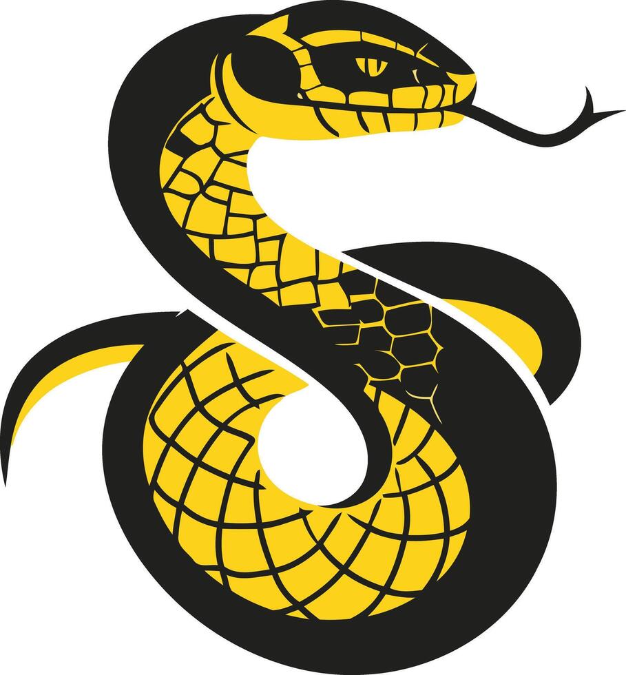 A powerful and striking logo design featuring a stylized black and yellow snake, perfect for brands seeking a bold and memorable symbol vector