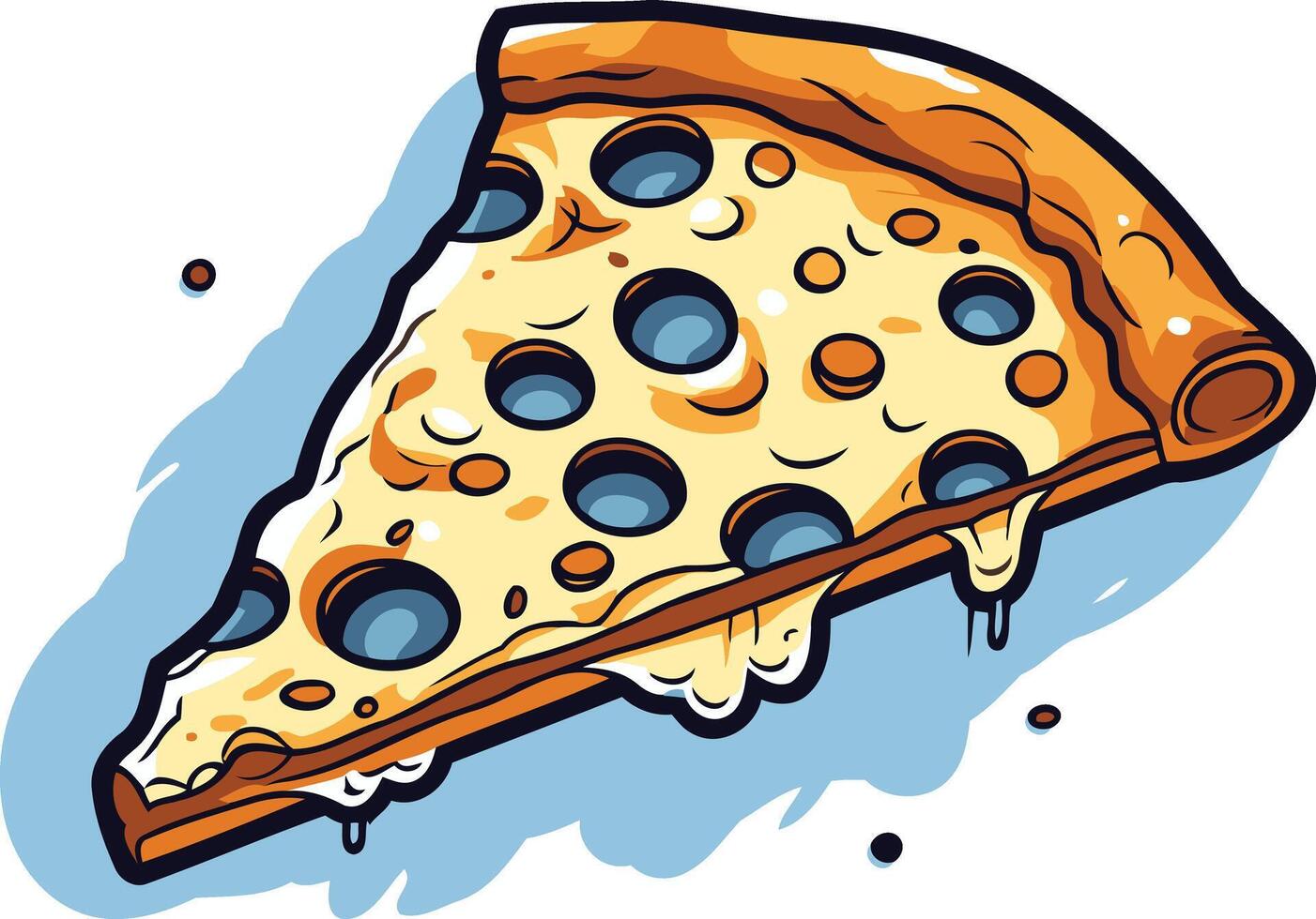 A cartoon slice of pizza with a unique topping of blueberries, perfect for illustrating quirky food concepts or playful food designs vector