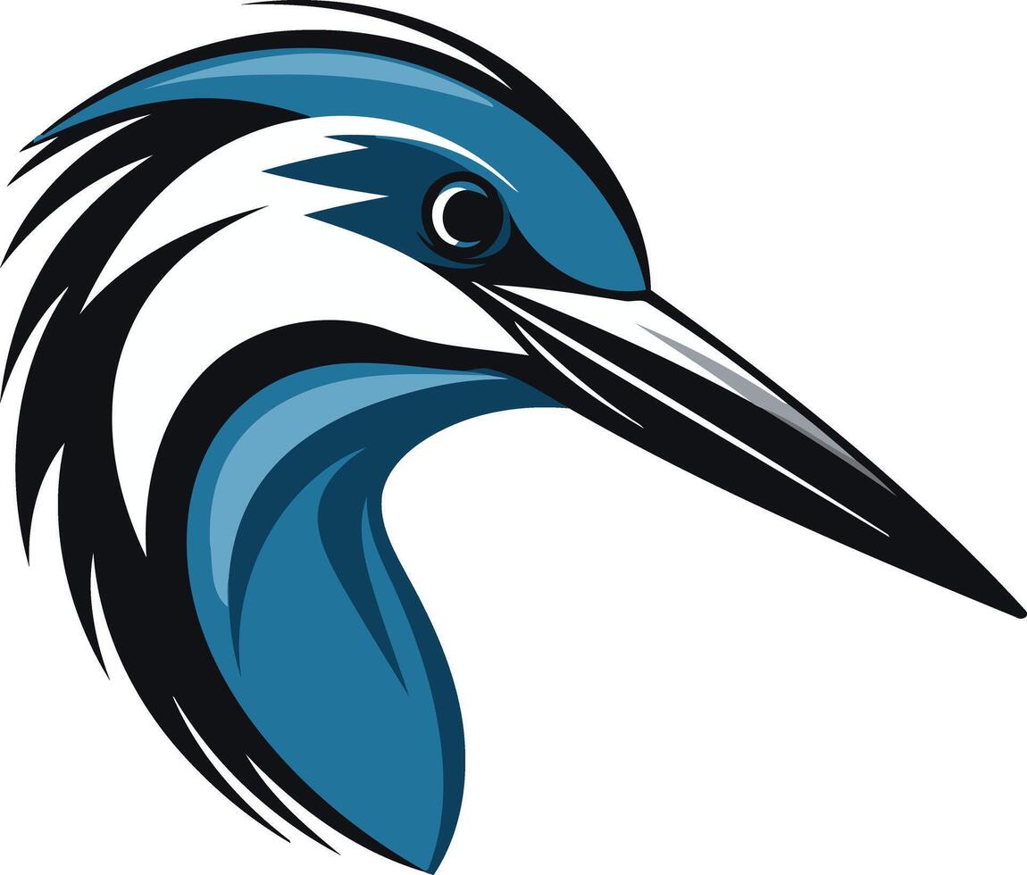 A bold and stylized illustration of a kingfisher's head, perfect for logo design, branding, and nature-inspired projects vector