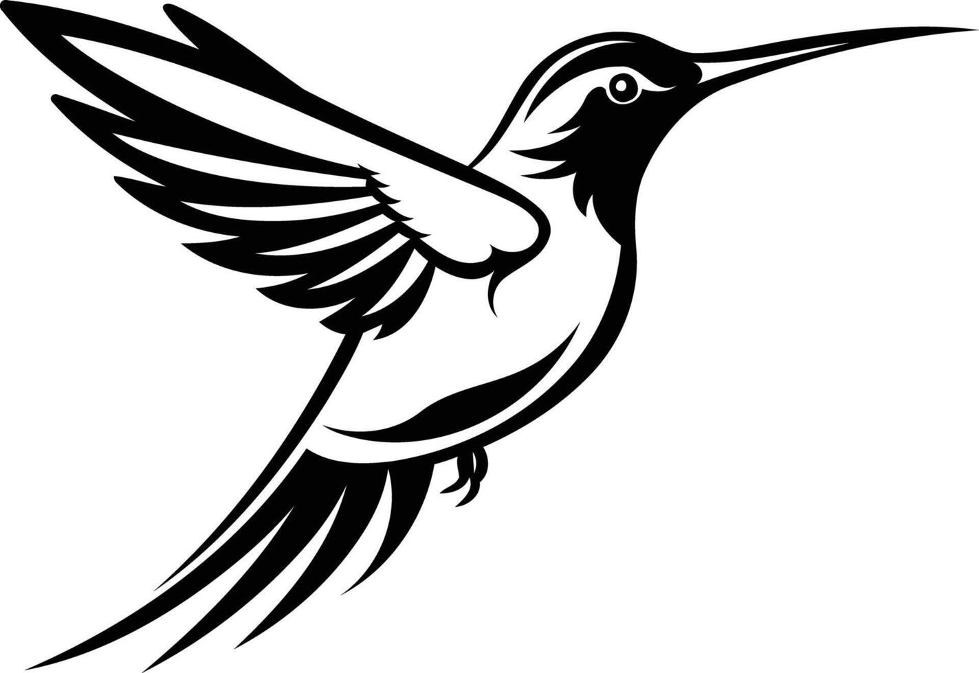 Elegant black and white hummingbird silhouette, perfect for tattoo design, logo or illustration vector