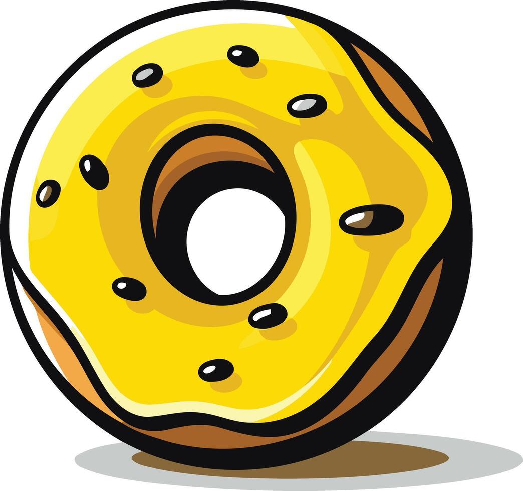 A cartoon style yellow frosted donut with sprinkles, perfect for branding, web design, and social media vector