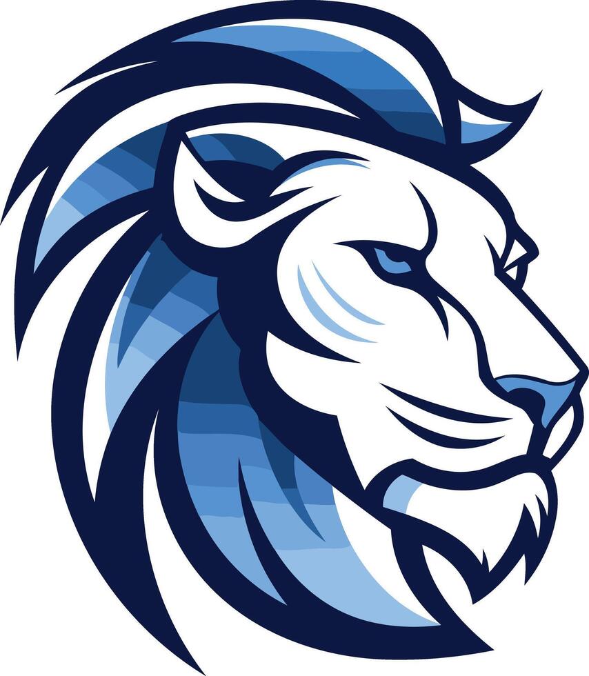 Powerful lion head logo design with blue and white color scheme vector