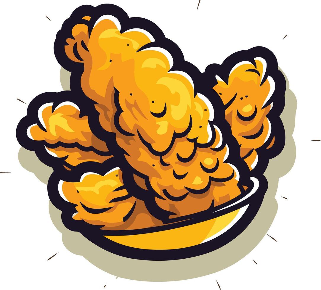Cartoon illustration of crispy fried chicken tenders in a yellow bowl, perfect for fast food menus, restaurant signage, or social media posts vector