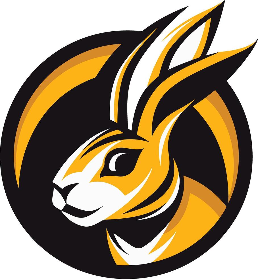 A bold and dynamic logo featuring a stylized rabbit head in a circular frame vector