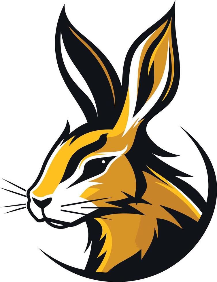 A powerful and dynamic logo featuring a stylized rabbit's head with bold black and gold colors vector