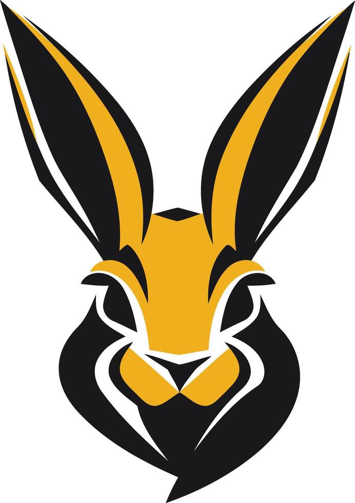 Bold and stylized rabbit head logo in black and gold vector