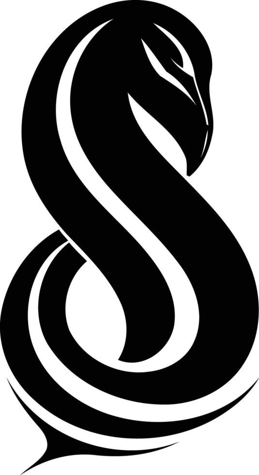 Abstract black and white logo design featuring a stylized snake or bird in a dynamic, curled pose vector