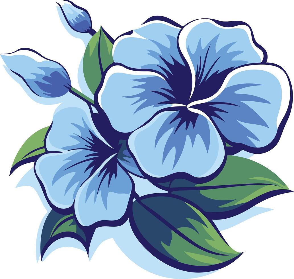 A delicate and elegant blue hibiscus flower with green leaves vector