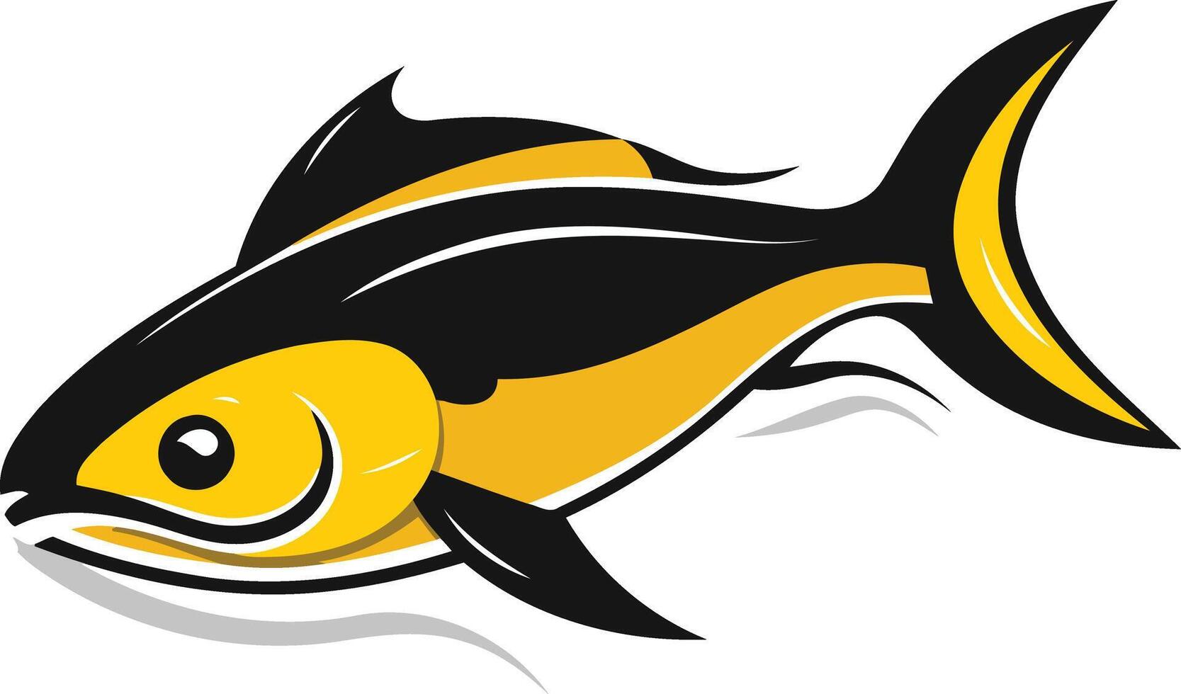 A stylized, cartoon-like yellow and black fish, perfect for branding, logos, or illustrations related to seafood, fishing, or ocean themes vector