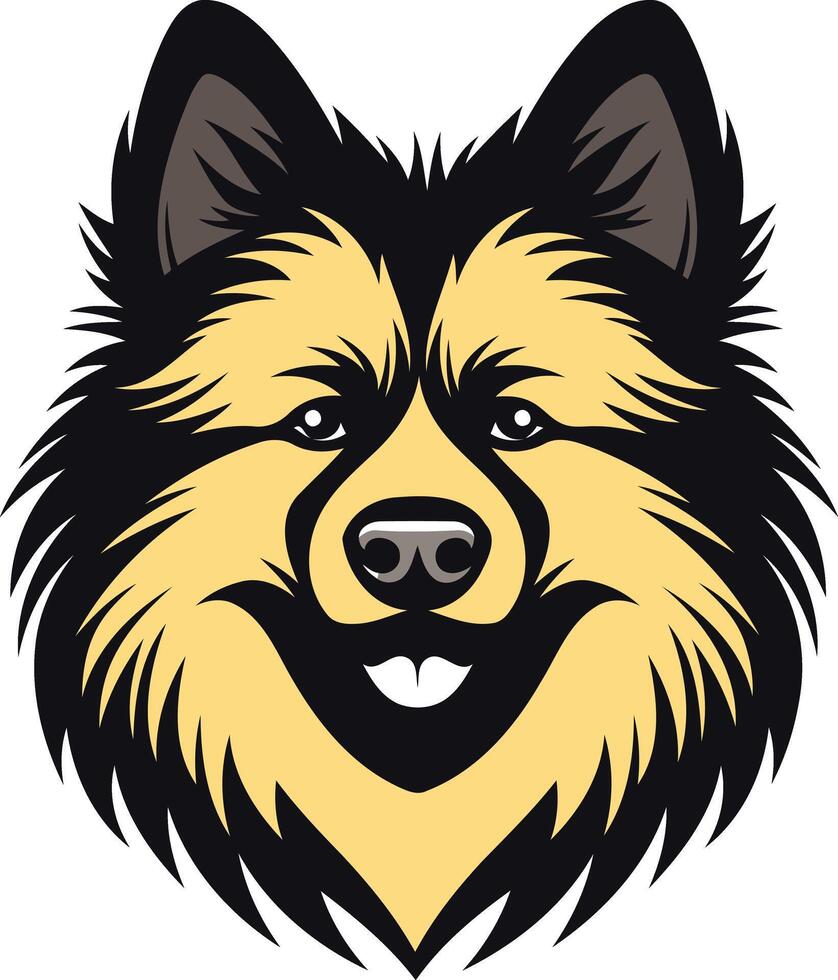 A friendly and playful illustration of a fluffy dog's head, perfect for branding, merchandise, or pet-related designs vector