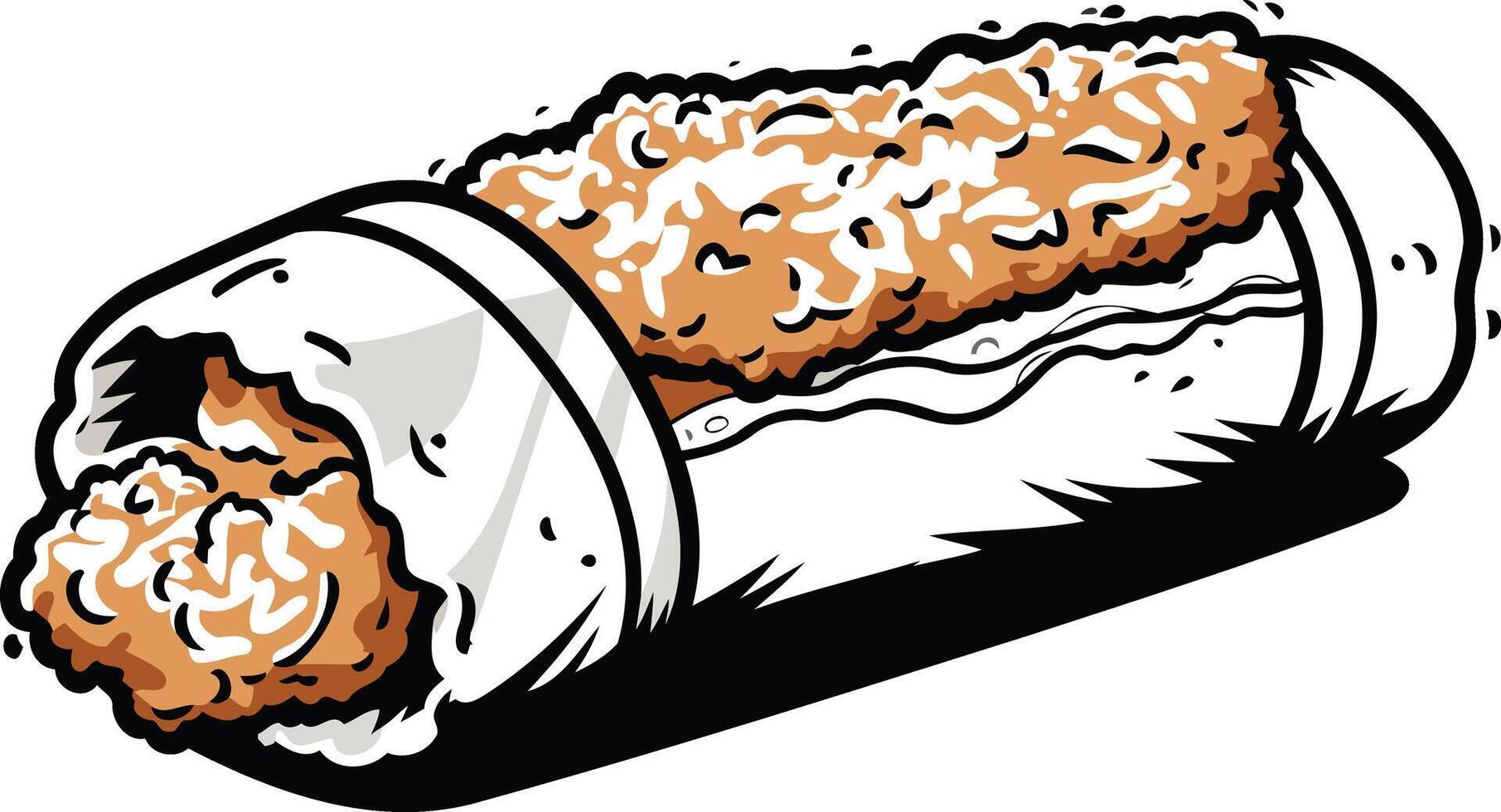 A cartoon illustration of a delicious-looking fried fish in a paper wrap vector