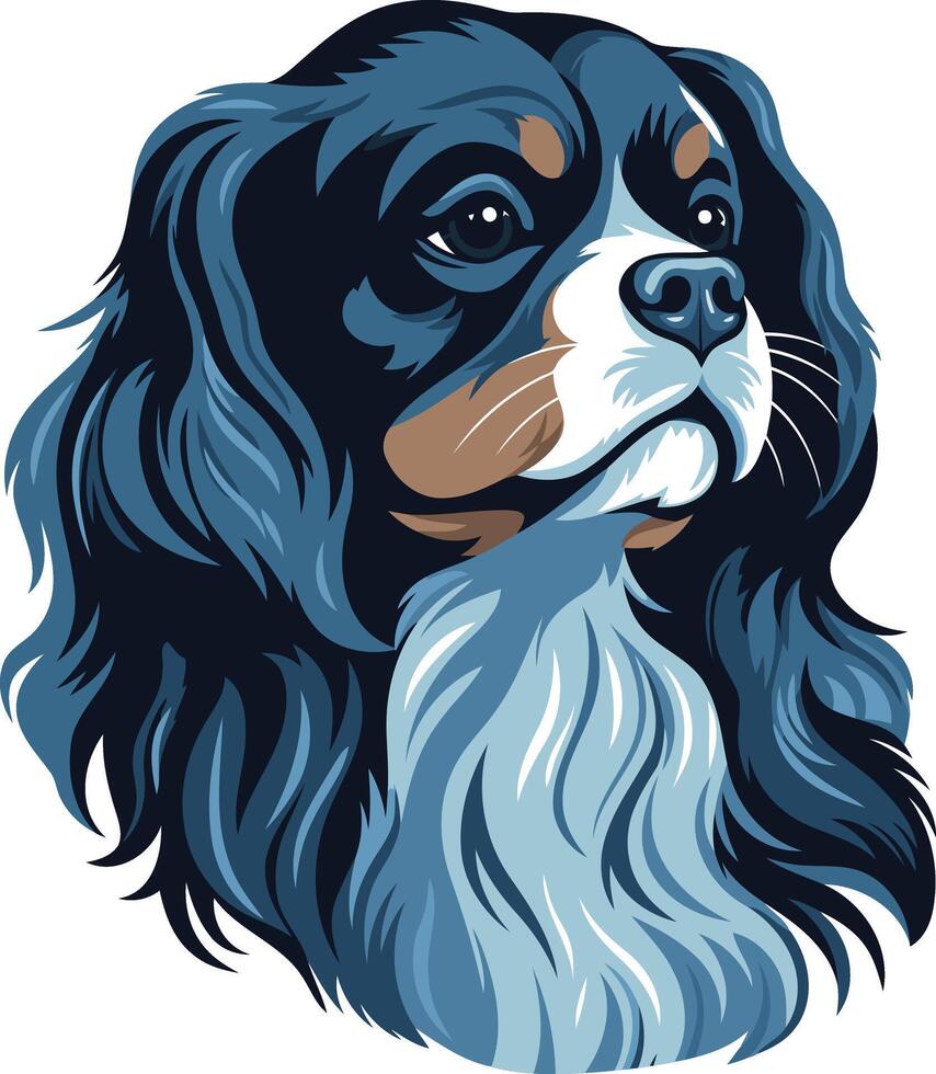 A charming and expressive portrait of a cavalier king charles spaniel, perfect for pet lovers, dog breeders, and animal-themed designs vector