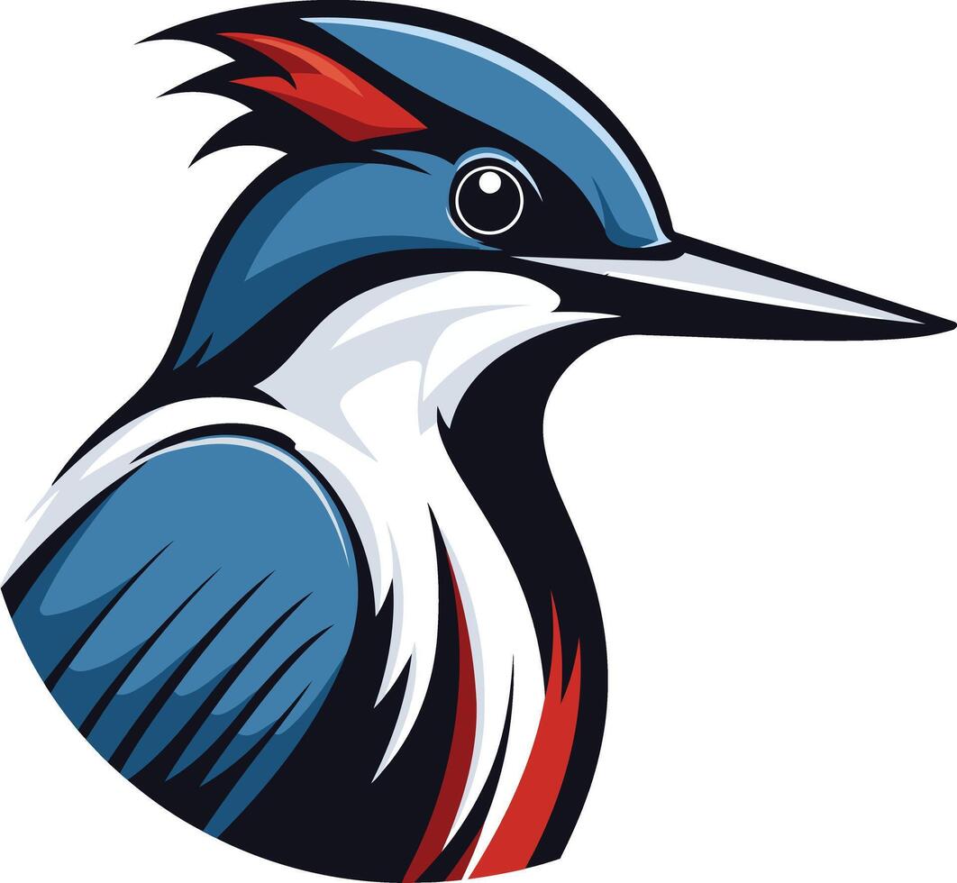 A colorful, cartoon style illustration of a kingfisher bird's head vector