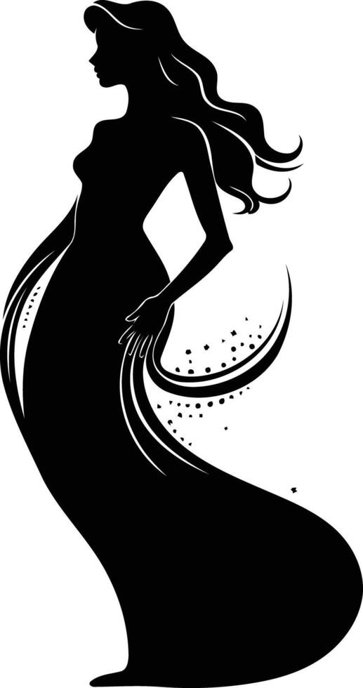 Elegant silhouette of a woman in a flowing gown, perfect for designs focused on beauty, fashion, and femininity vector