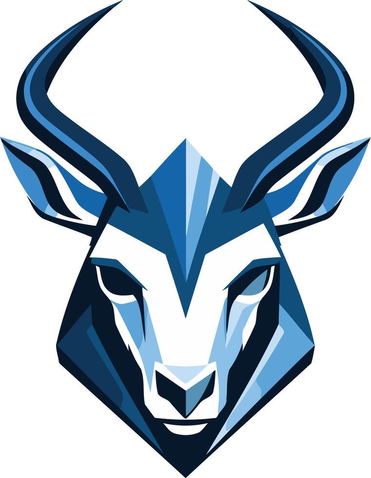 Modern and bold, this blue geometric antelope logo is perfect for sports teams, businesses, and brands seeking a strong and powerful visual identity vector