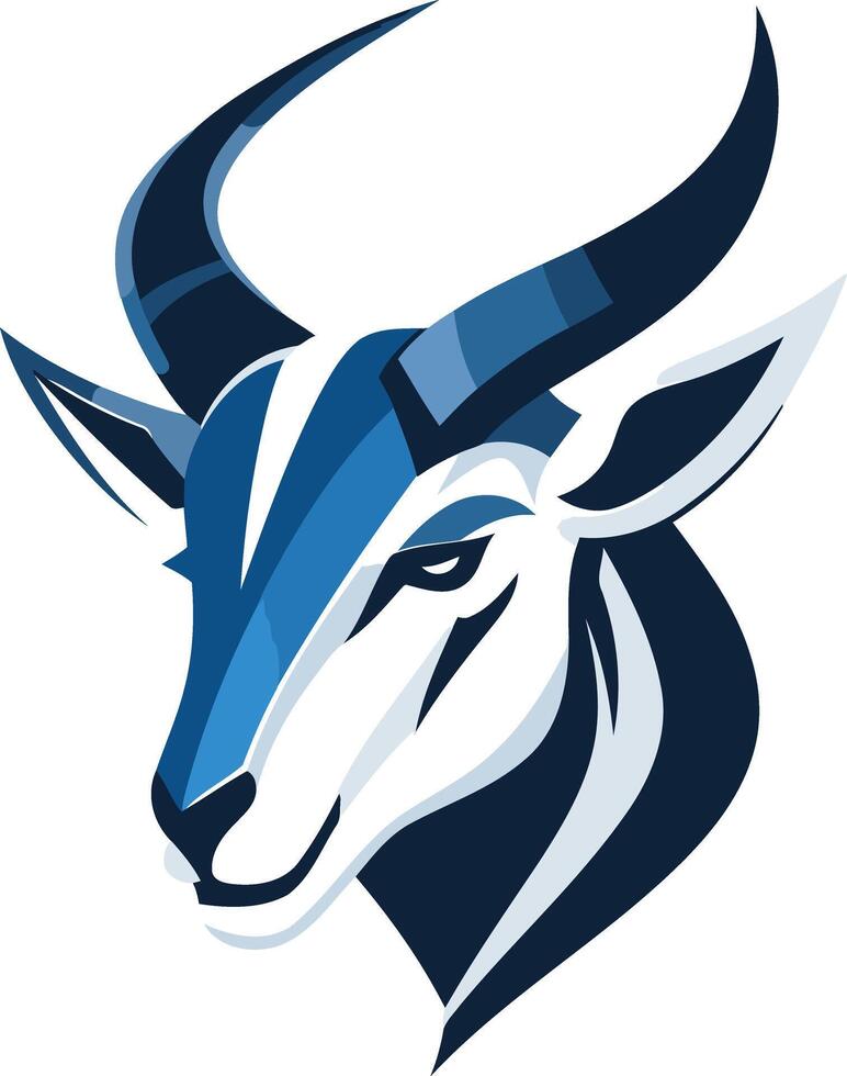 Modern, abstract logo featuring a stylized antelope head in blue and white vector