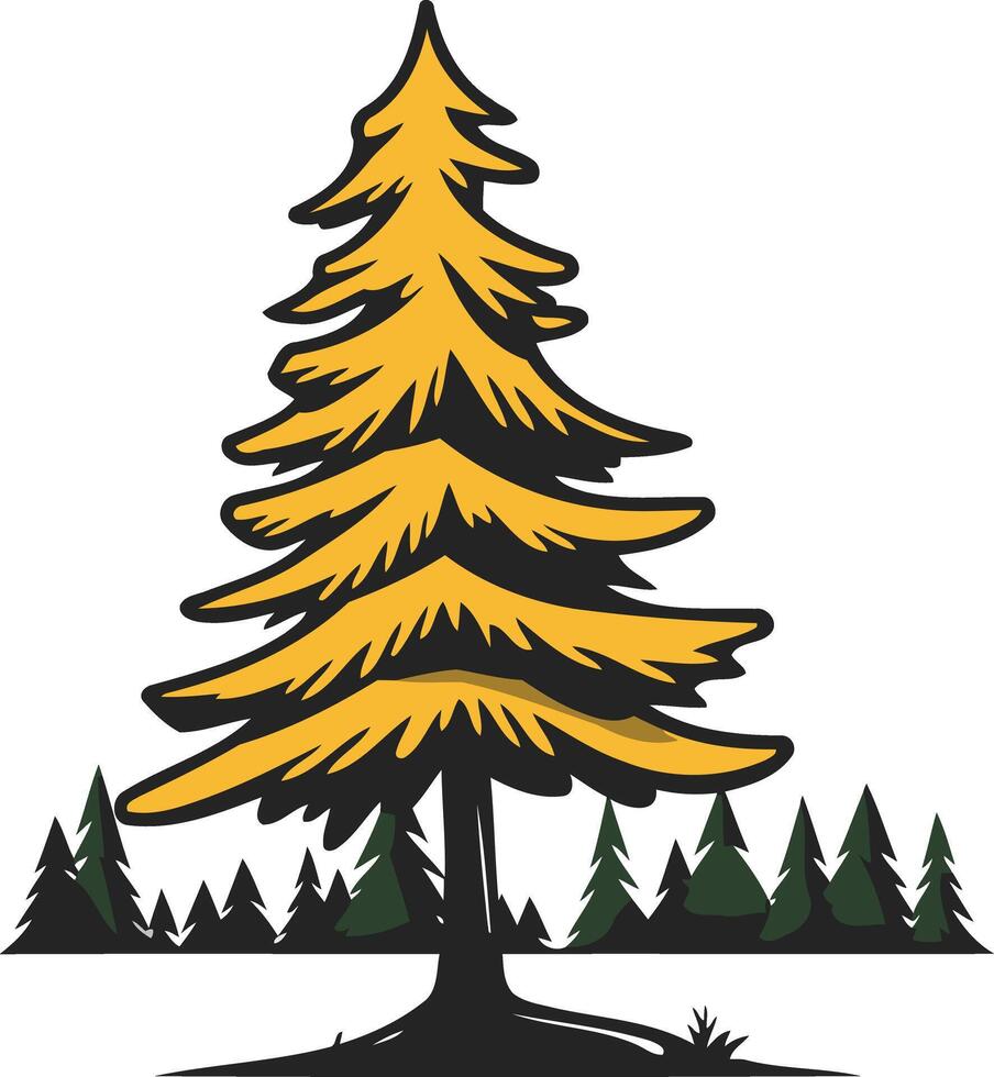 A stylized illustration of a tall pine tree with a row of smaller trees in the background, ideal for nature-themed branding or design projects vector