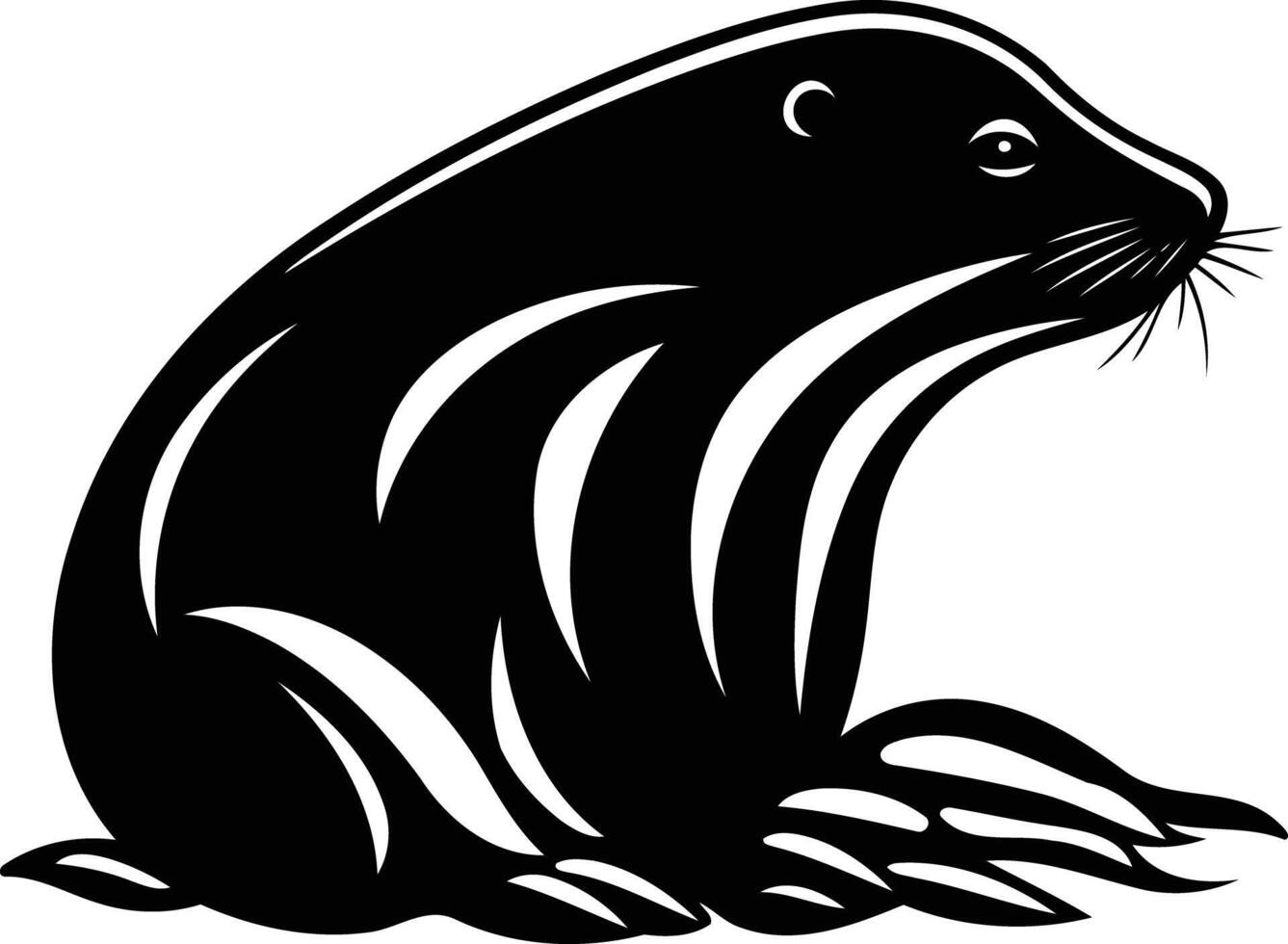 Stylized black and white illustration of a cute otter with a textured, patterned body vector