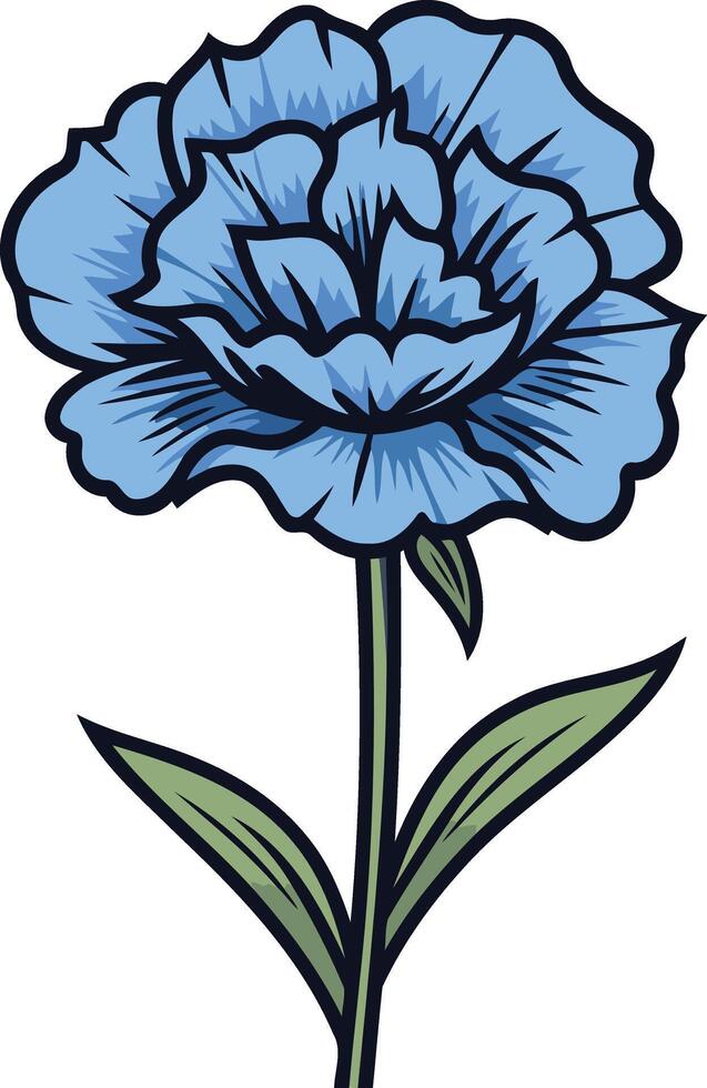 A single blue carnation flower, drawn in a simple, elegant style vector