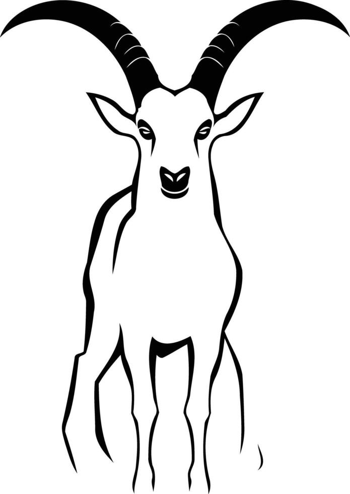 Black and white silhouette of a majestic mountain goat, perfect for logo design, wildlife illustrations, and nature-themed projects vector