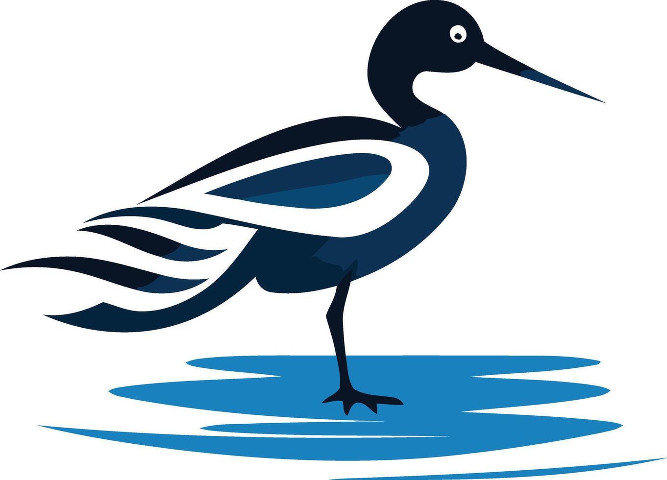 Stylized silhouette of a wading bird in blue tones, perfect for nature-themed logos, branding, and designs vector