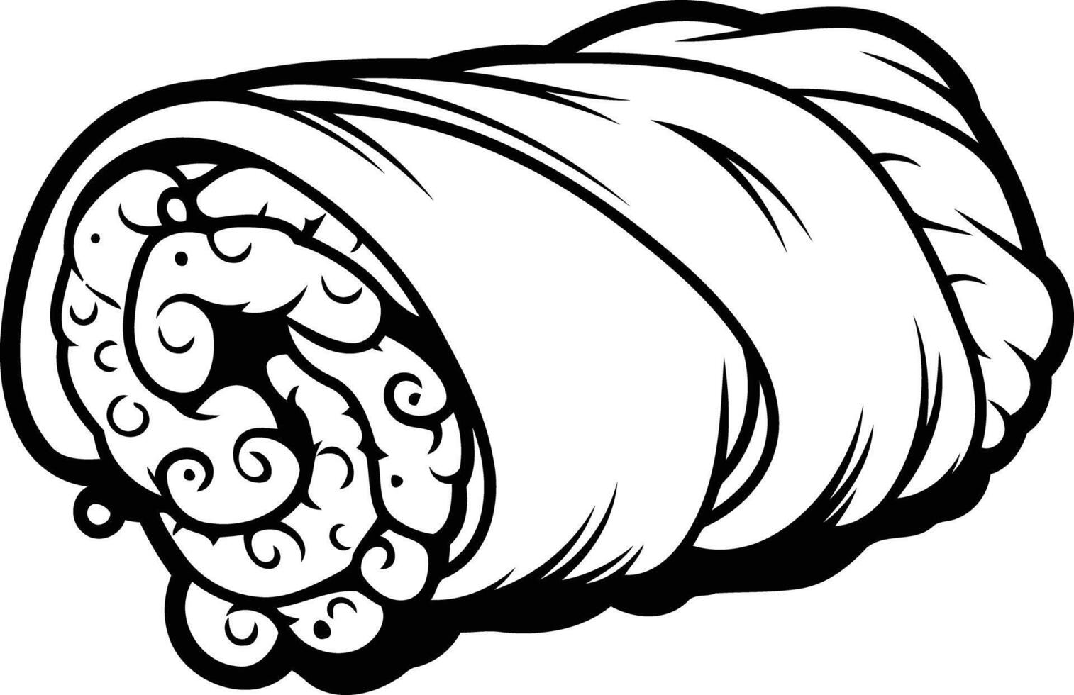 Black and white line art illustration of a sushi roll, perfect for menus, packaging, and culinary designs vector