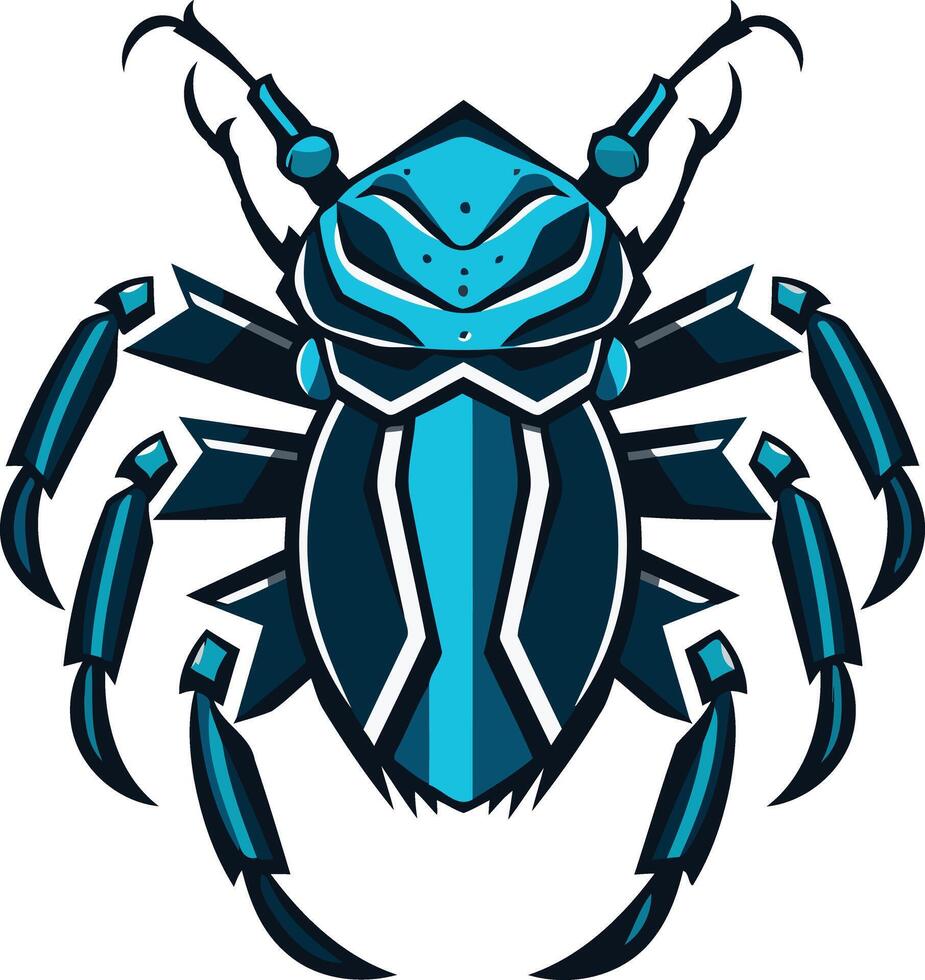 A futuristic, stylized beetle design in blue and black vector