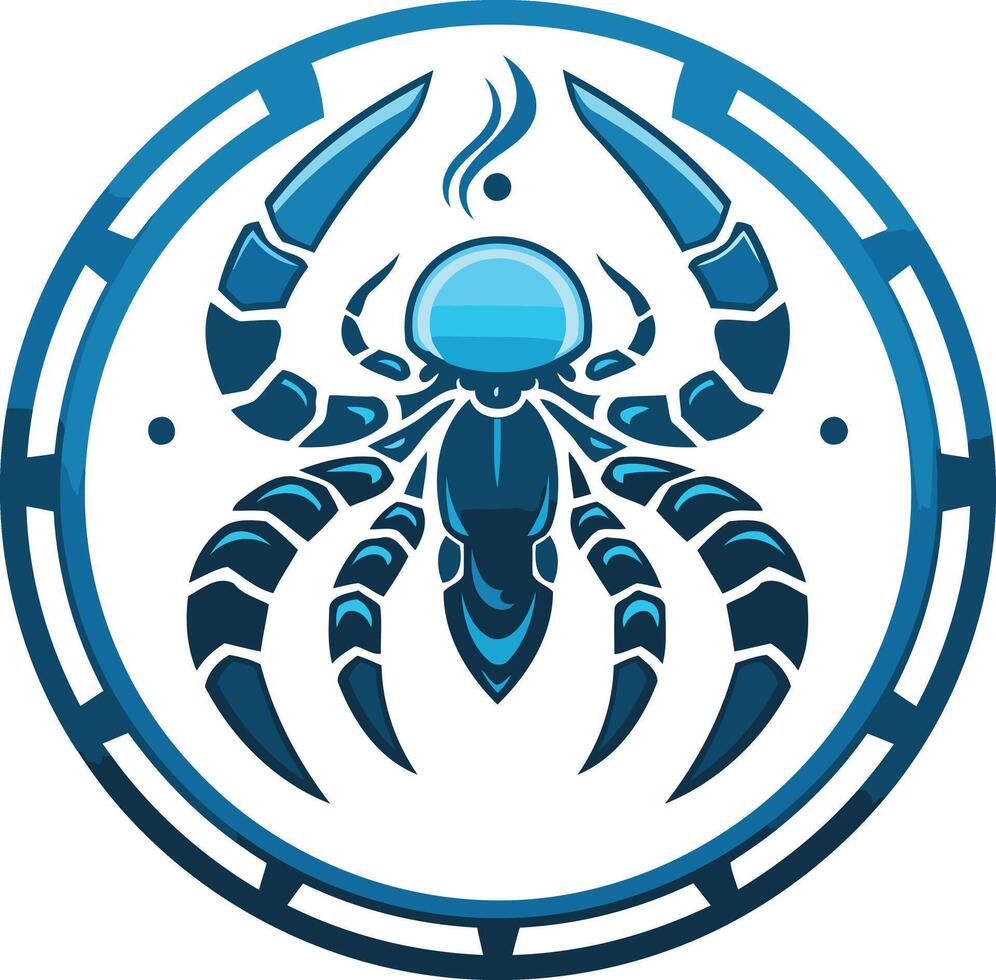 A stylized spider logo with a circular frame, perfect for branding or design projects vector