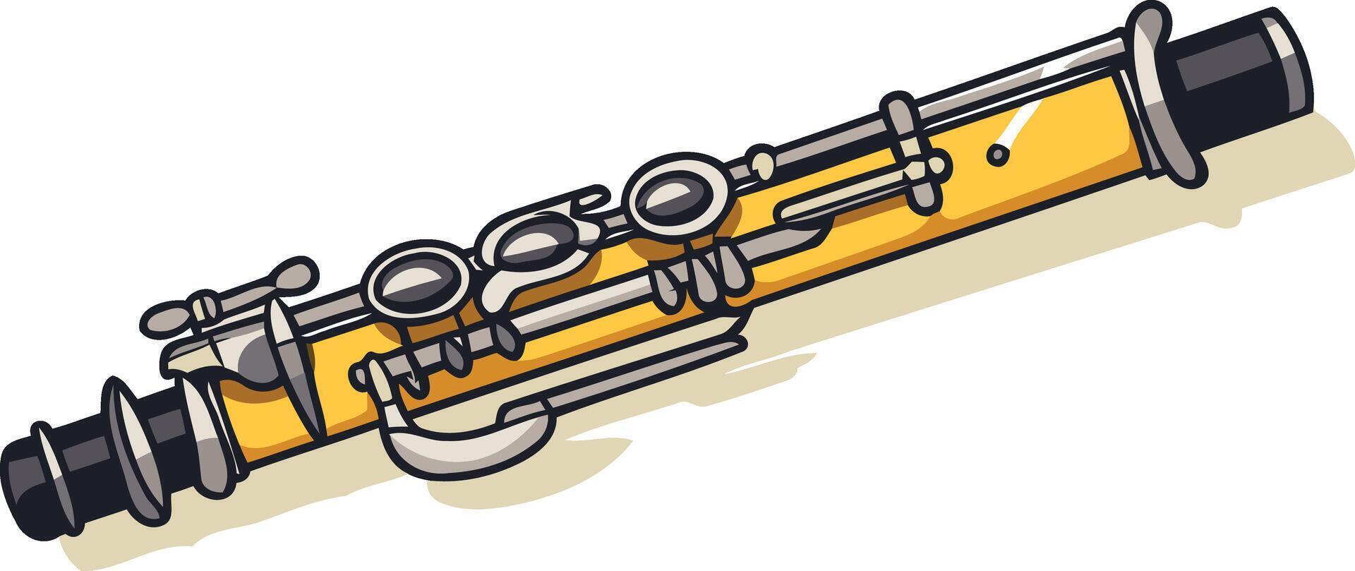 A cartoon illustration of a yellow clarinet, perfect for educational materials or music-related designs vector