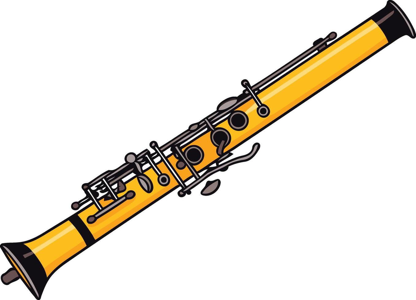 A simple, cartoon-style illustration of a yellow clarinet, perfect for educational materials, musical websites, or presentations about music vector