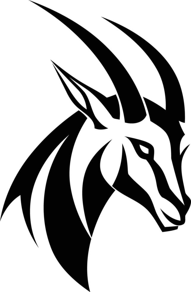 A bold, stylized black and white illustration of an antelope head vector