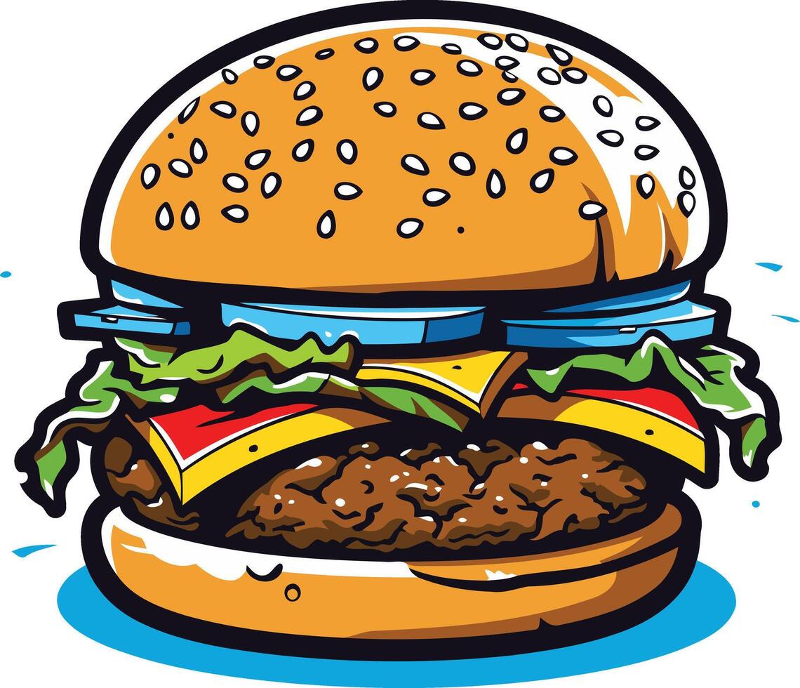 A delicious and juicy cartoon burger with all the fixings vector