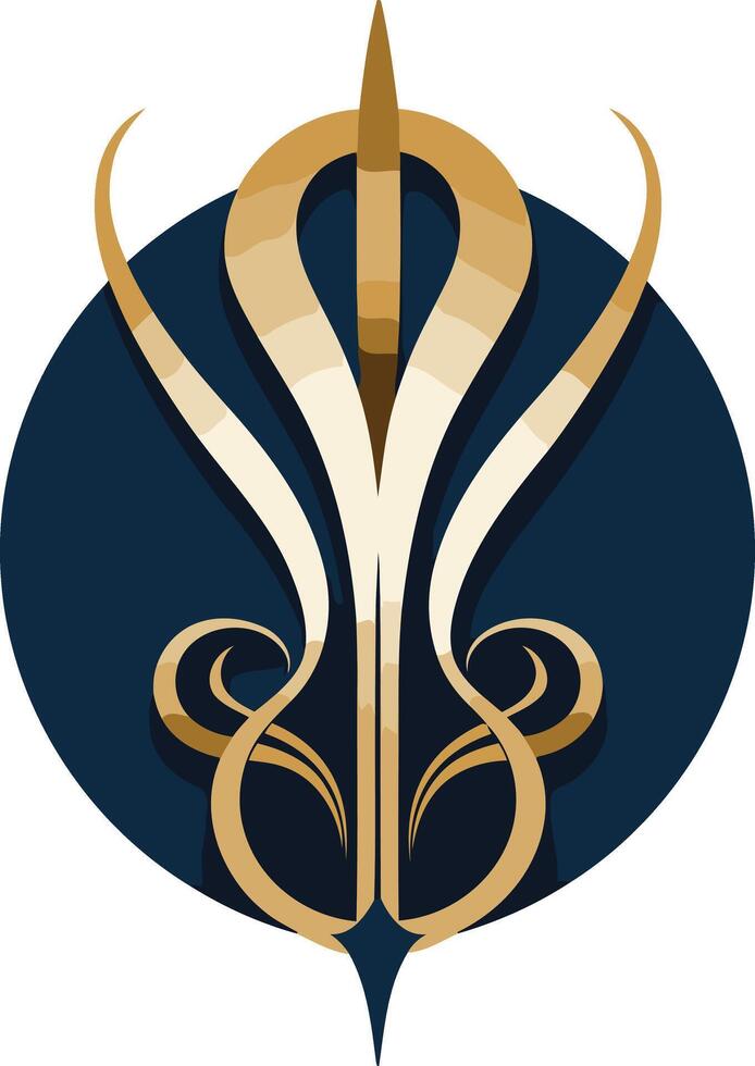 Elegant and sophisticated logo design featuring a gold symbol on a dark blue circular background vector