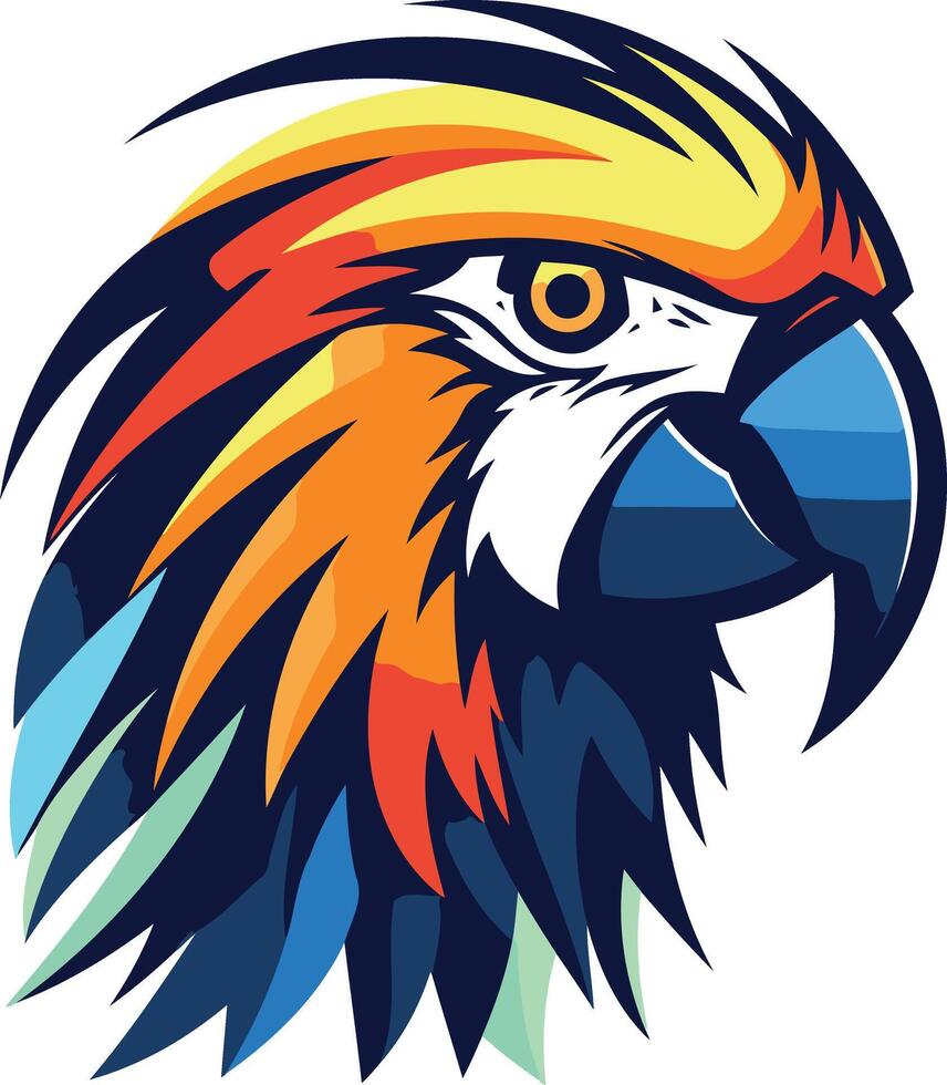 A vibrant, stylized parrot head logo design, perfect for branding a tropical-themed business or product vector