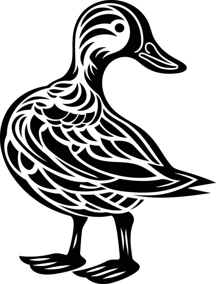 Stylized black and white duck illustration, perfect for tattoos, logo design, or decorative elements vector