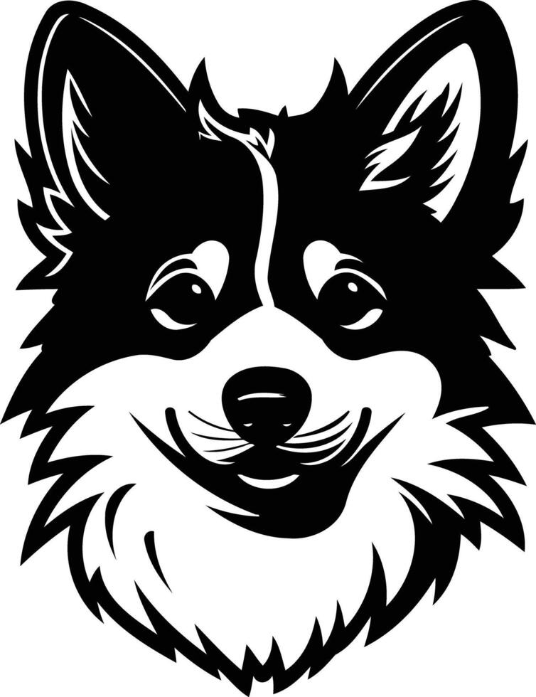 A friendly, black and white portrait of a dog's face vector