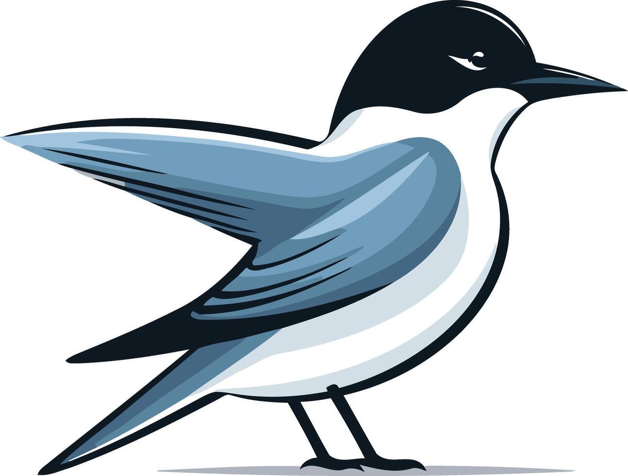 A stylized, illustration of a blue bird with black head and wings spread, perfect for logos, branding, or environmental designs vector
