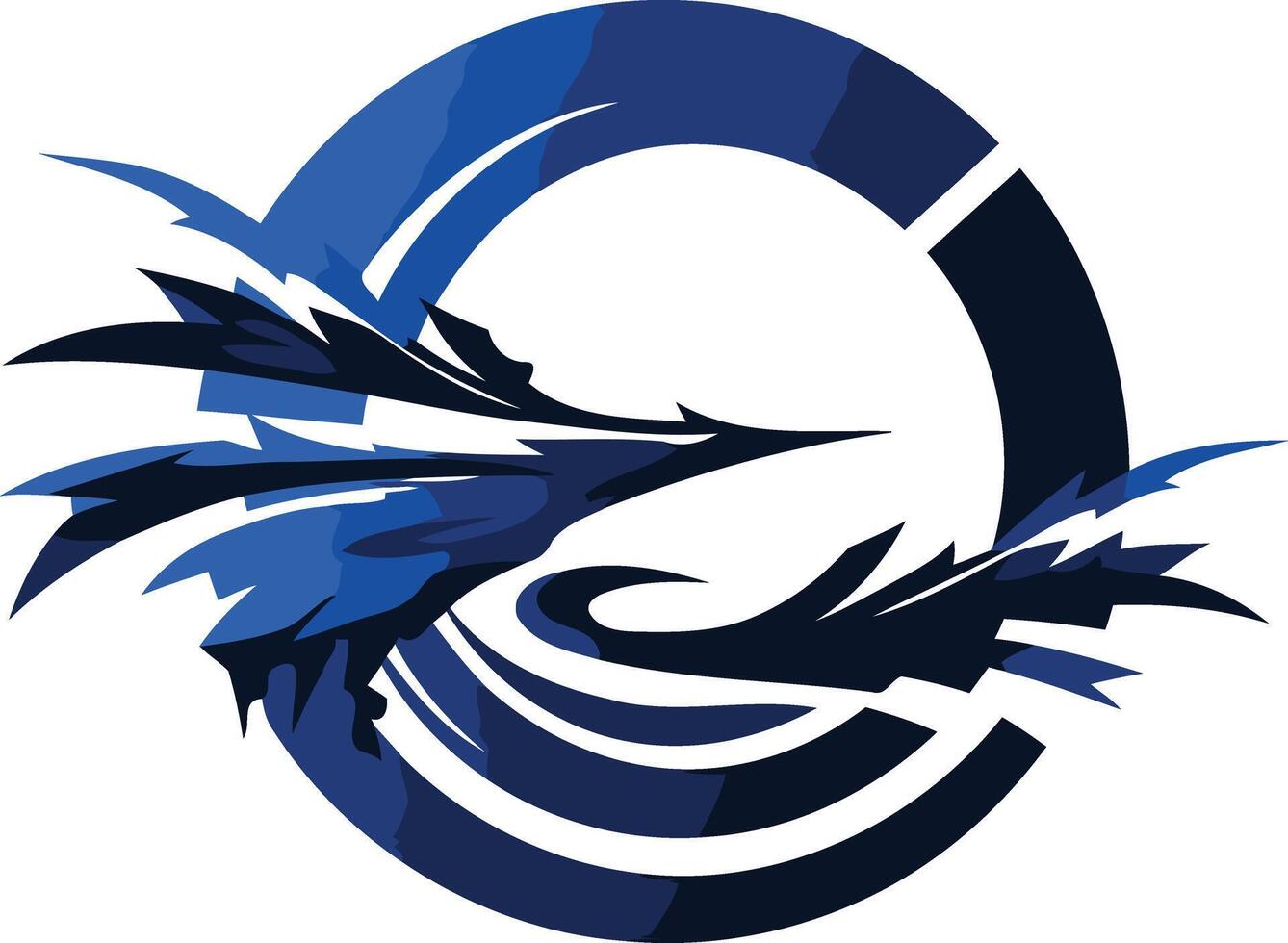 Abstract, dynamic logo design in shades of blue, featuring a circular shape with stylized wings vector