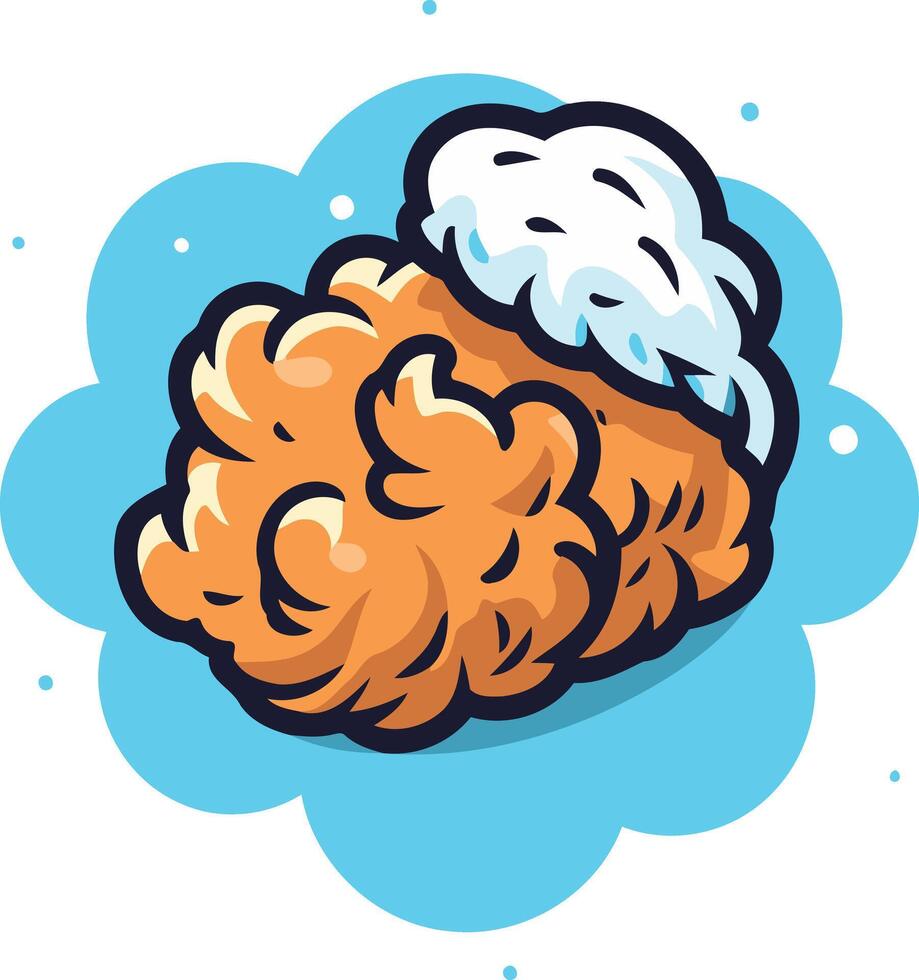 Cute cartoon illustration of a fried chicken leg with a fluffy cloud shape behind it vector