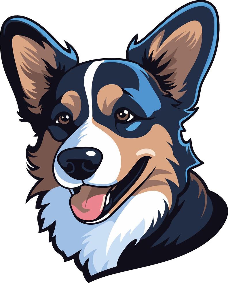 Cute and friendly cartoon illustration of a welsh corgi with a big smile and a wagging tail vector