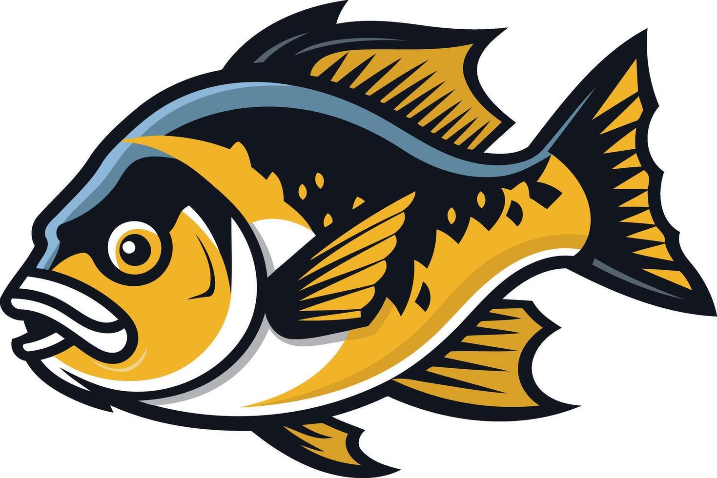 A bold and energetic cartoon fish mascot with a fierce expression, perfect for sports teams, fishing clubs, or branding related to aquatic life vector