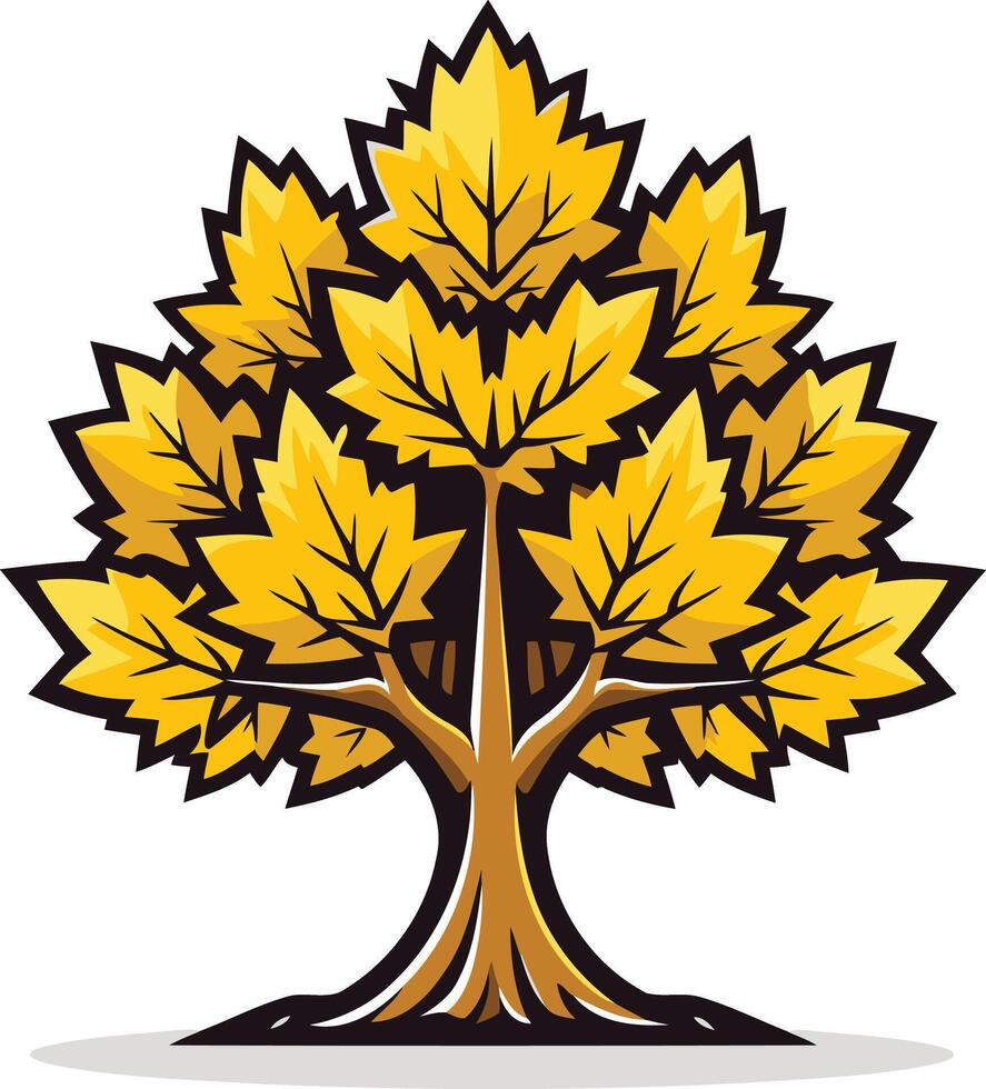 A stylized golden maple tree with a brown trunk, ideal for use in logos, branding, and design projects vector