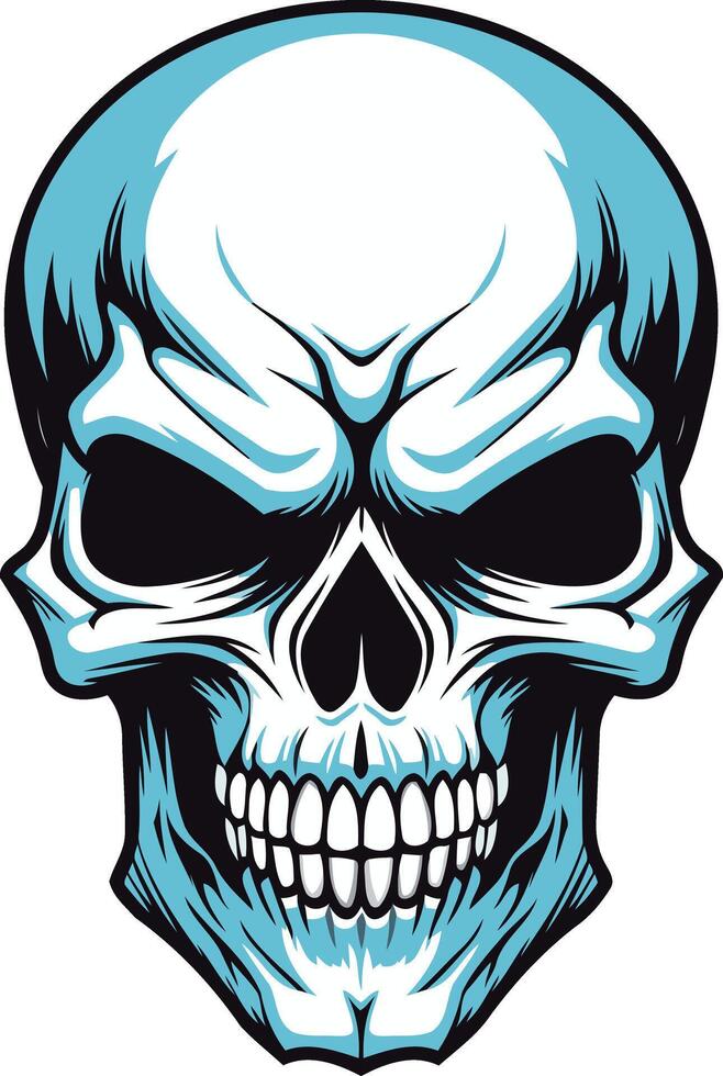 A striking blue skull illustration with a menacing grin, perfect for adding a touch of danger and rebellion to your designs vector