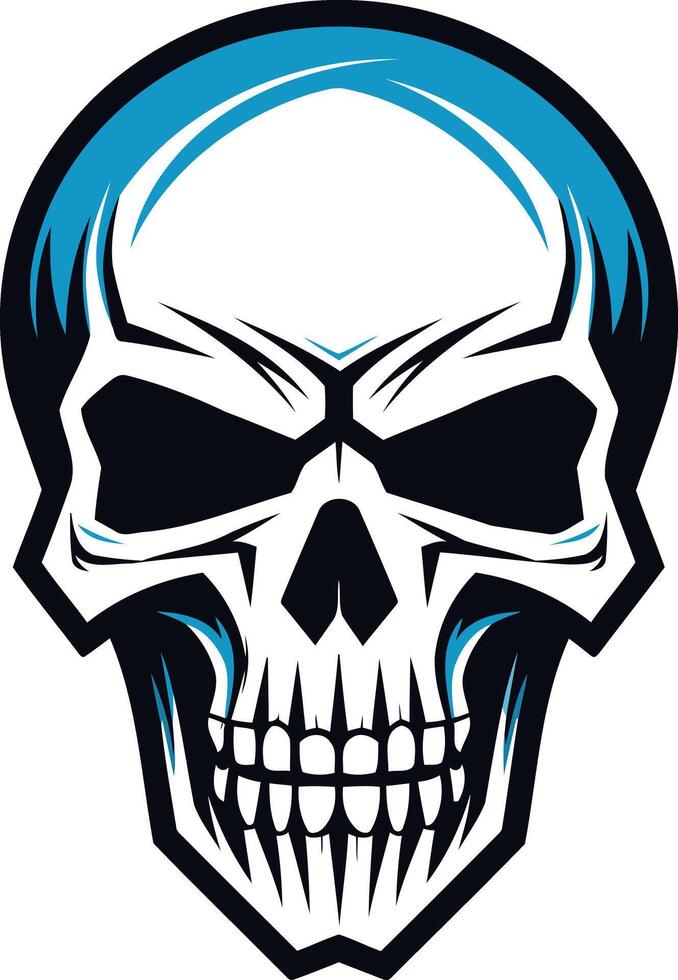 A bold, minimalist skull design featuring a blue outline and intense black eyes vector