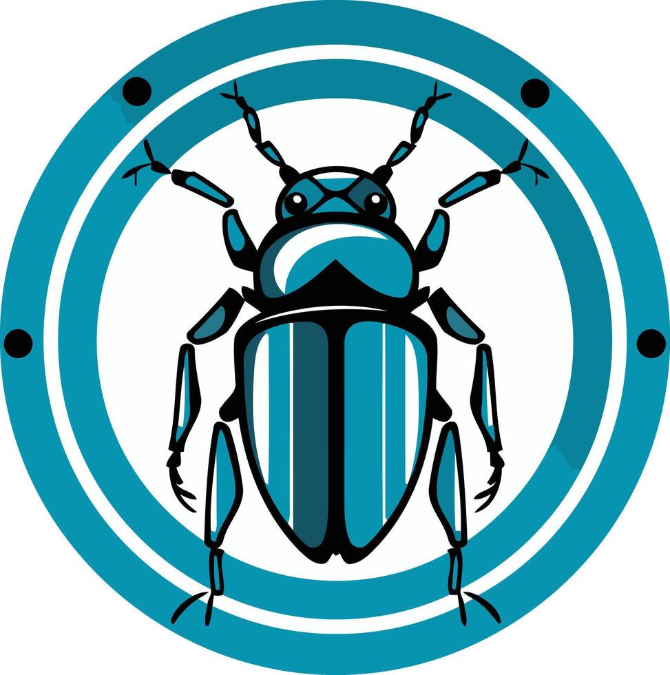 A striking, stylized blue beetle logo design with a circular frame, perfect for companies looking for a unique and memorable brand identity vector