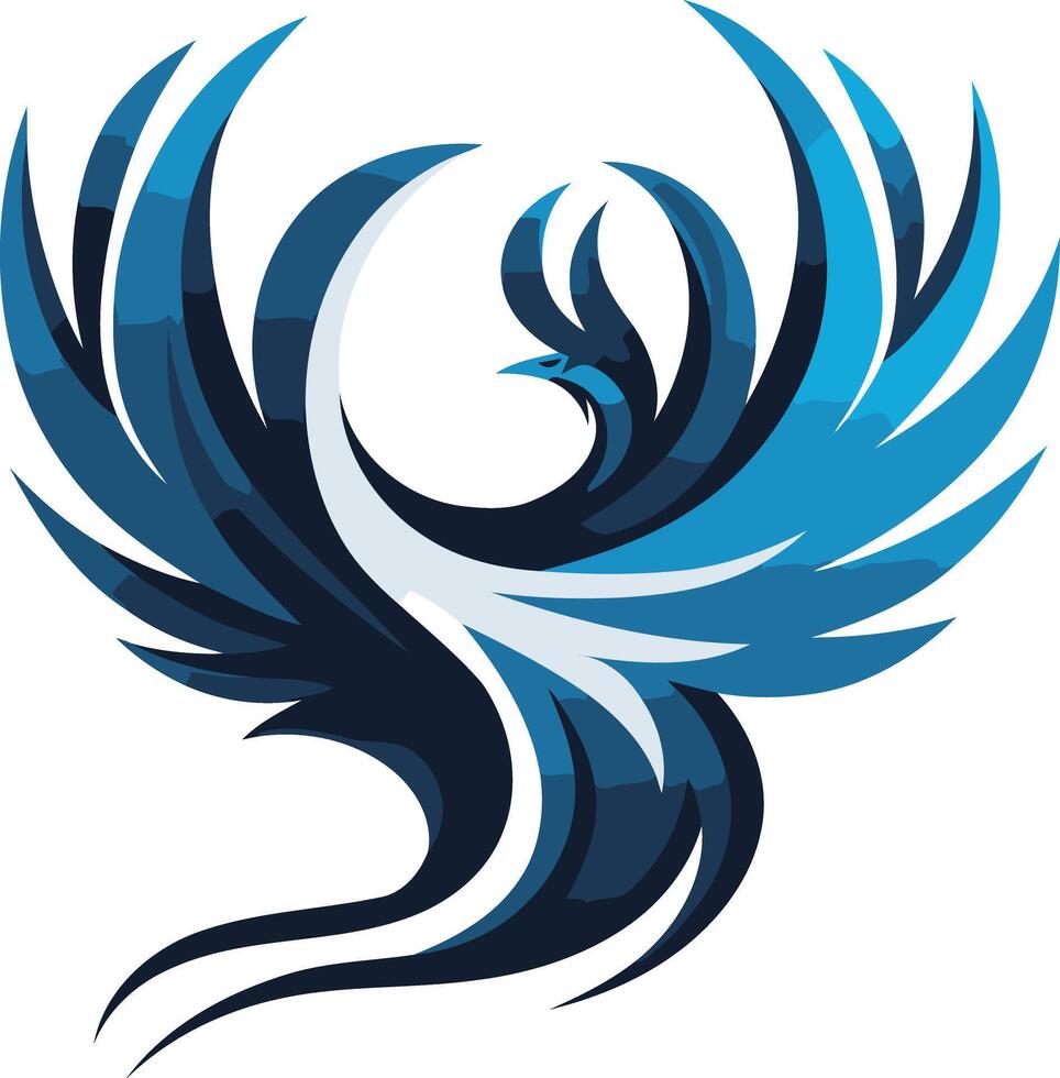 A powerful and dynamic logo featuring a stylized phoenix in blue and black tones, symbolizing rebirth, strength, and resilience vector