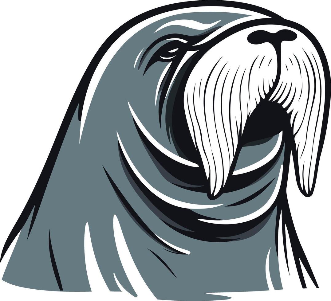 A bold and powerful illustration of a walrus head, perfect for branding, logos, and designs requiring a strong and unique animal motif vector