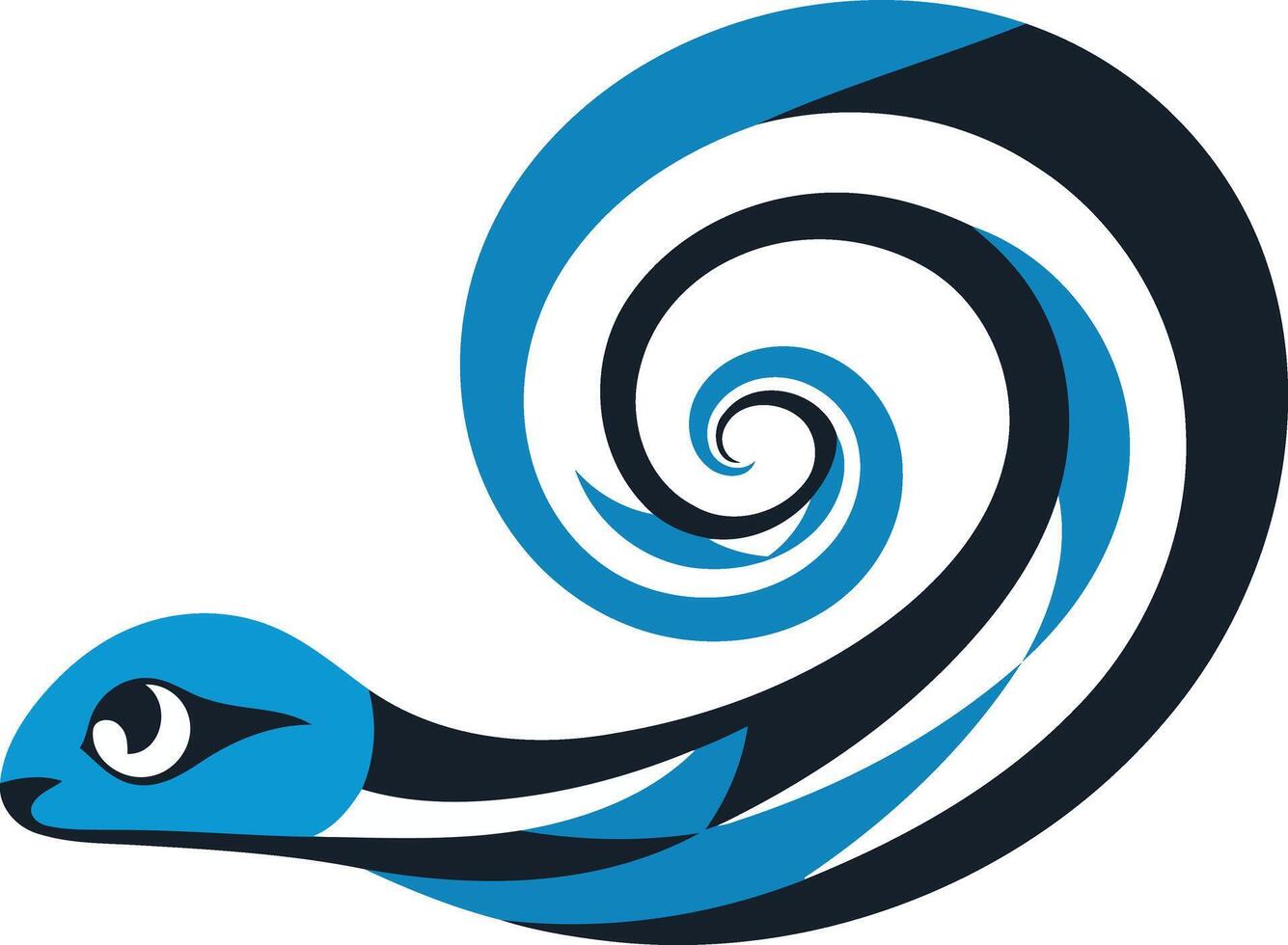A stylized blue and black snake curled into a spiral shape vector