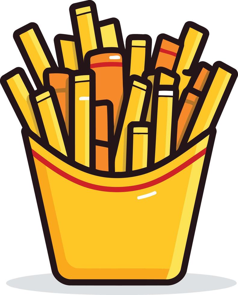 A cheerful, cartoon illustration of a classic french fry container, perfect for menus, branding, and social media posts related to fast food, restaurants, and casual dining vector